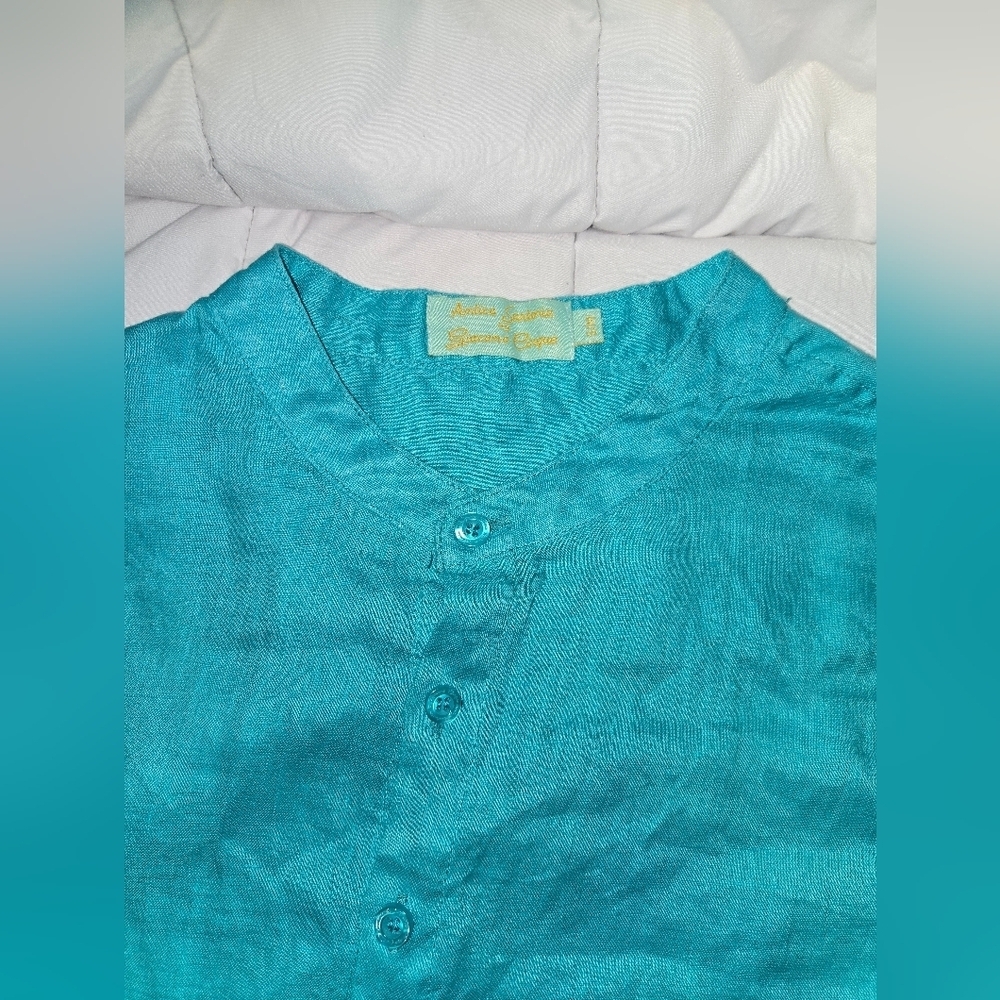 Nwot ANTICA SANTORIA Men Aqua Color Teal Button-Up Shirt Size S/M - Picture 2 of 4